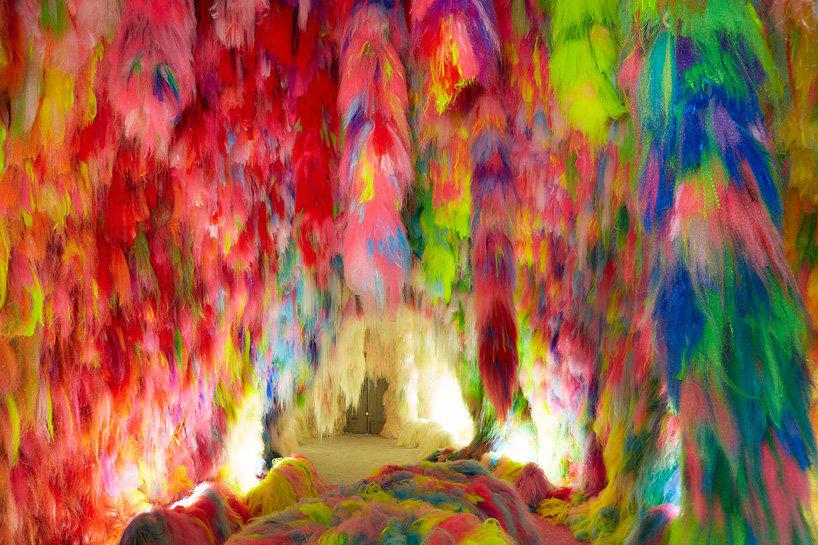 shoplifter creates hypernatural environment of colored neon hair for the icelandic pavilion